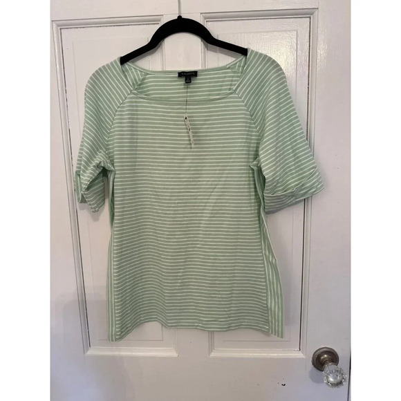 Talbots Sage Green Striped Spring Short Sleeve Top size S NWT - Picture 1 of 4